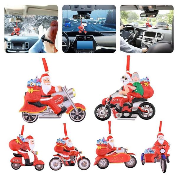 Decorazioni interne Decorazioni natalizie Ornamenti per specchietti retrovisori per auto Ciondolo appeso Babbo Natale Motocicletta per la decorazione dell'albero di Natale domestico