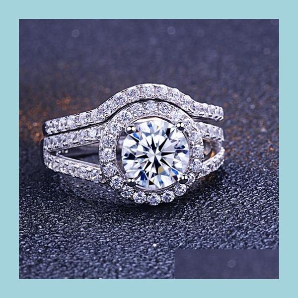 Fedi nuziali Sparkling Cz Rhineston Rings Crystal Zircon Wedding Ring Set Fidanzamento Finger Band per gioielli da donna Q485Fz Dr Bdehome Dhknt