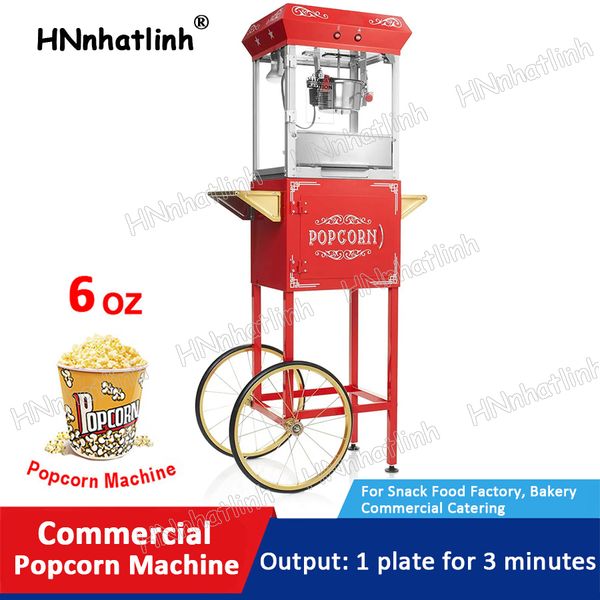 Equipamento de processamento de alimentos Black Red Popcorn Maker Professional Cart 6 oz Kettle faz até 32 xícaras de cinema vintage de pipoca com luz interior