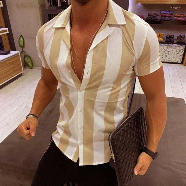 Camisetas masculinas de verão masculino masculino masculino Moda Blusa de manga de lapela listrada laranja laranja laranja listrada