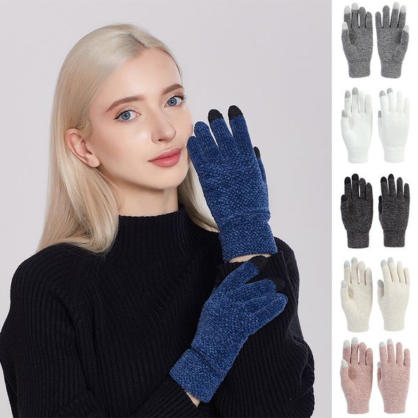 Winter Touchscreen Handschuhe Frauen Warme Stretch Stricken Fäustlinge Chenille Stoff Volle Finger Guantes Weibliche Häkeln Lucas Verdicken