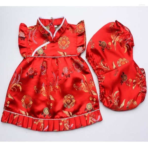 Roupas étnicas 2022 Verão Floral Girls Roupas de roupas de roupas infantis Ano Tops chineses vestidos curtos QIPAO Cheongsam