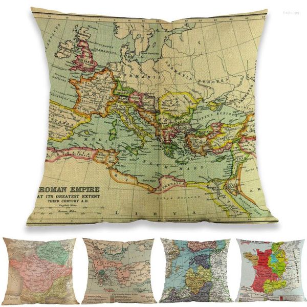 Travesseiro estilo retrô vintage antigo império histórico território mapa mapa de gália romana gália case home sofa decoração capa