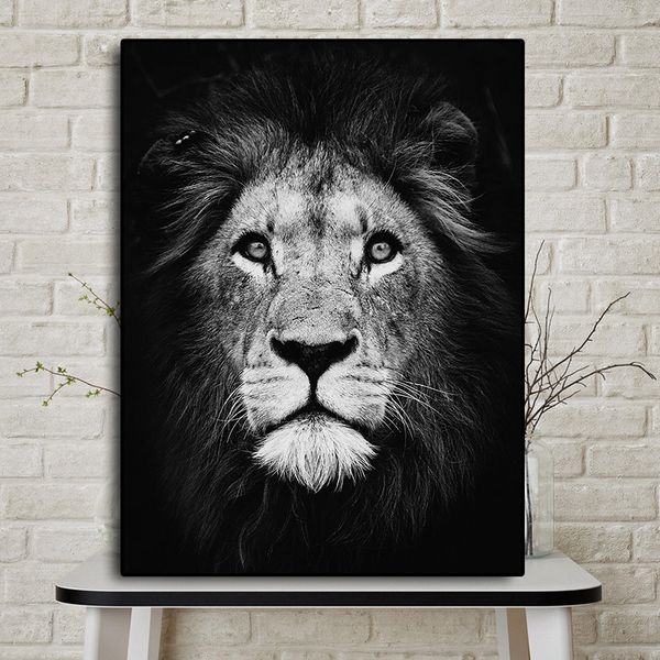 Dipinto su tela in bianco e nero Africa selvaggia Leone Paesaggio Animali Poster e stampe Cuadros Immagine da parete per soggiorno