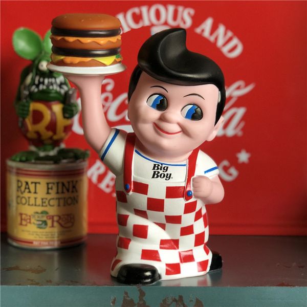 Action Toy Figures American Big Hamburger Boy Retro Piggy Bank Cartoon Antique Fun Bambola giocattolo Regalo da collezione vintage Modello