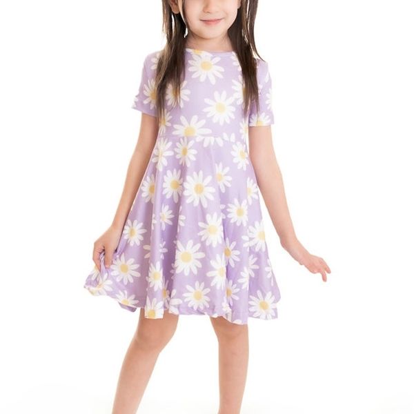 M￤dchenkleider Girlymax Baby Girls Milch Silk R￼schen Twirl Kleid Blumenregenbogen Krawatte Dye Print Knie L￤nge Kinder Kleidung Kurzarm 220908