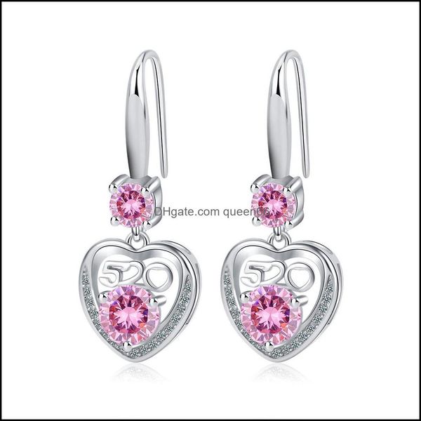 Charm S925 Печать Sier Crystal Charms Розовые синие белые серьги циркона длинные кисточки цветочный крючок тип женского моды Dhseller2010 Dhimc