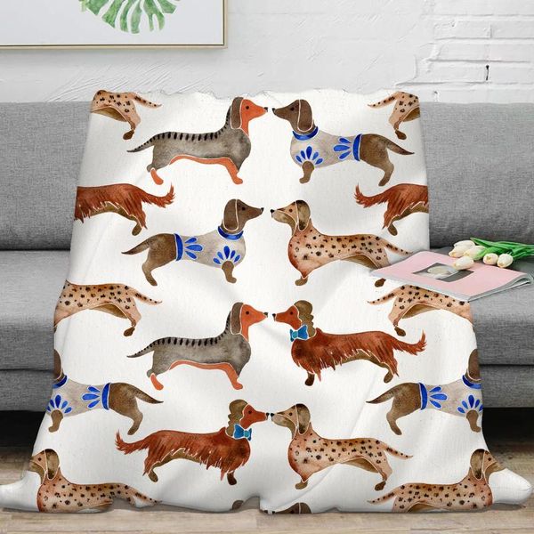 Cobertores Design de desenhos animados de cachorro Vestir um casaco Dachshunds Throw Blanket Home Decor for Sofá