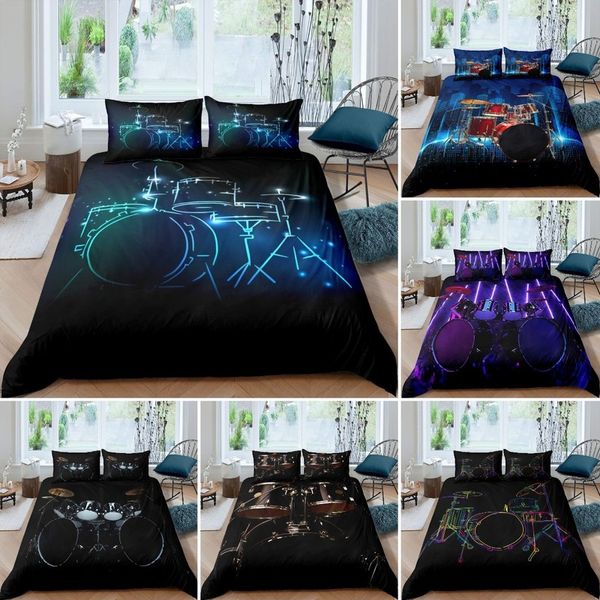 Conjuntos de roupas de cama kit de tambor conjunto de roupas de cama rock roll roll music cover conjunto de tamanhos king size moderno live pop musical instrument house glitter line quilt capa 220908