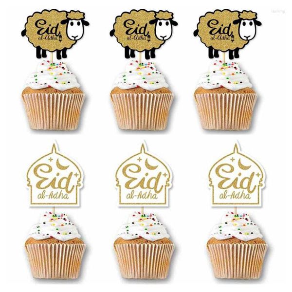 Abastecimento festivo 24pcs Eid al Adha Cupcake Topper para o tradicional Muslin Sheep Diy Ramadan Moon Cake Banner Banner Mubarak Party Supplie