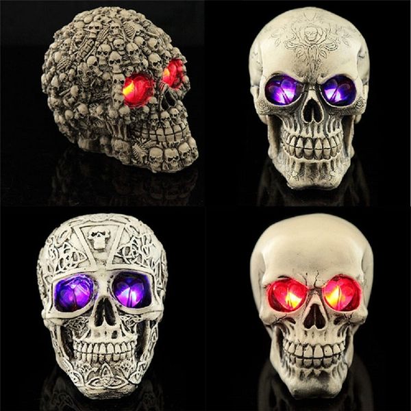 Toys de Halloween liderou a forma humana esqueleto de cabe￧a homosapiens skull est￡tua estatueta demon malv￴ os acess￳rios de decora￧￣o de casa Halloween Partido 220908