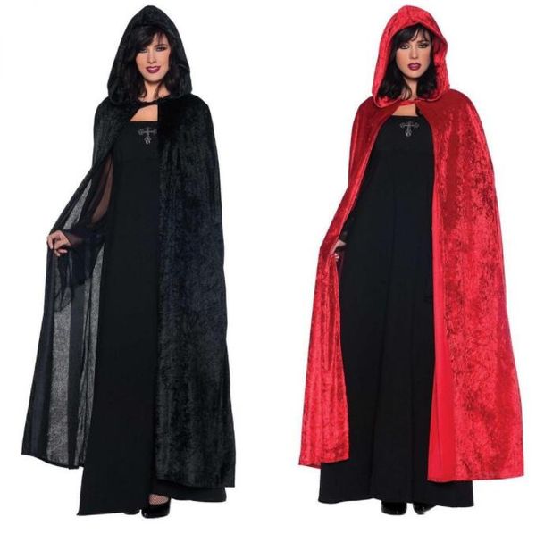 Mantelli festivi per feste Mantello lungo con cappuccio in velluto di Halloween Mantello da vampiro Costume prop per uomo donna bambino cosplay strega mago mantello magico fantasia mantello all'ingrosso