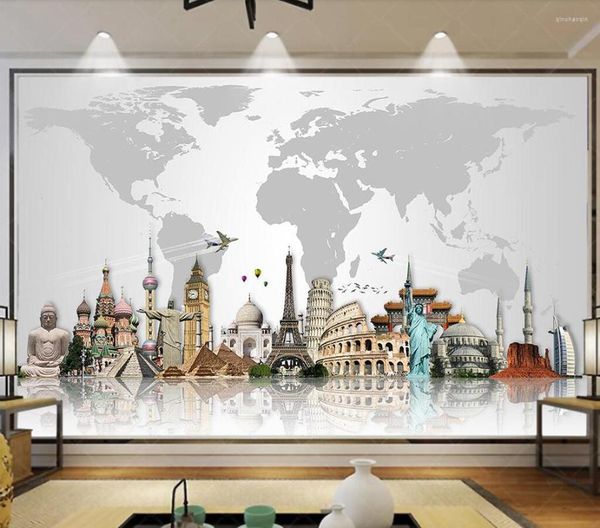 Duvar Kağıtları Dekoratif Duvar Kağıdı Dünya Ünlü Mimari Harita Arka Plan Duvar Boyama