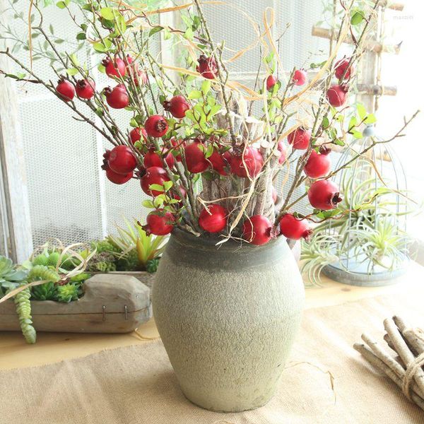 Decorazione per feste 1Pc 5 Teste Fiore artificiale Schiuma Melograno Ramo essiccato Simulazione Frutta Bacche finte Bouquet Giardino floreale Decorazioni per la casa