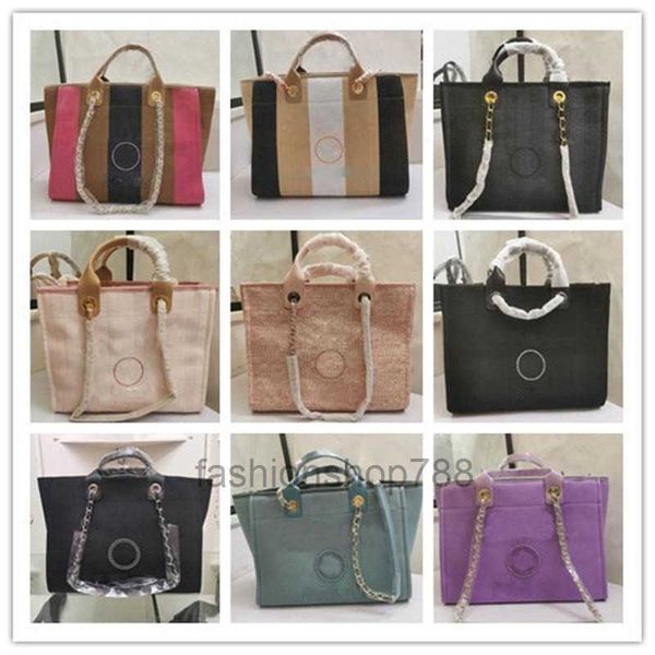 Bolsas de luxo de grife Deauville Cadeia Pérola Bolsa Grande GM Bolsa de Ombro 2 Vias Lona Bege Bolsa de Compras Mulher Bolsas Rosa Claro