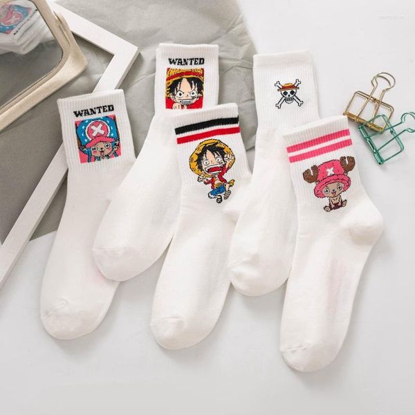 Herrensocken Anime One Piece Männer Cosplay Cartoon Lustige Luffy Mode Weiblich Weiß Unisex Harajuku Baumwolle Skarpetki Fans Geschenk