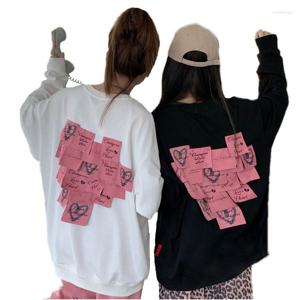 Felpe con cappuccio da donna Harajuku Progettato Love Graffiti Letter Stickers Felpa con ricamo Friends Felpa con cappuccio abbinata Hip Hop Streetwear