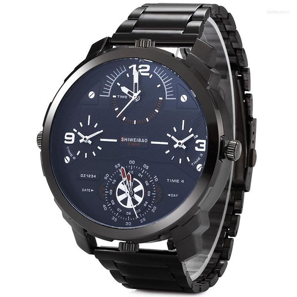 Relógios de pulso grandes relógios para homens banda de aço preto casual masculino wrist watch man relógio masculino 4 movt militar regulação masculino 2022 xfcs