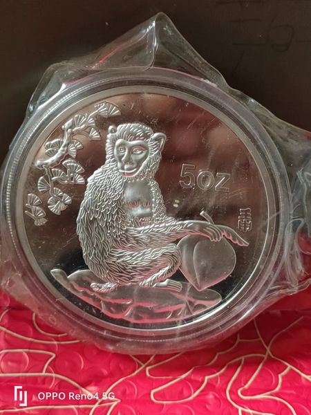 Chinese Arts Shanghai Mint Ag 999 Moneta d'argento scimmia zodiacale da 5 once