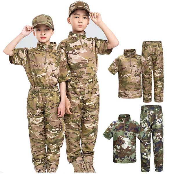 Camisa de tiro Camisa Defina o vestido de batalha T￡tico BDU Combate Crian￧as Camuflagem Infantil Rosca Infantil No05-029