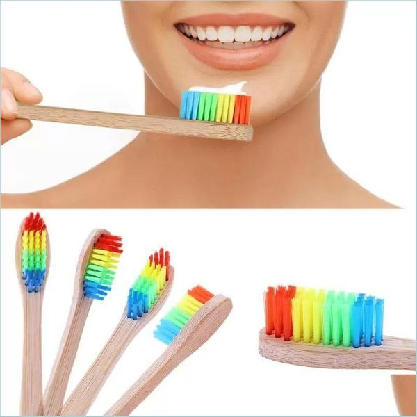 Spazzolino da denti Manico in bambù ecologico Spazzolino da denti arcobaleno Salute Setola morbida portatile Strumenti per la pulizia della testa Drop Delivery 2021 Bea Dh8Fw