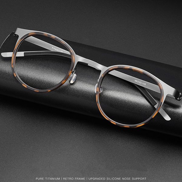 Hafif B-Titanyum Retro-Vintage Yuvarlak Çerçeve Gözlükleri 47-20-145unisex Yıldız Full Smoar Screw Zero-Baskın Gözlük Elastik Menteşe Goggles Fullrim Case