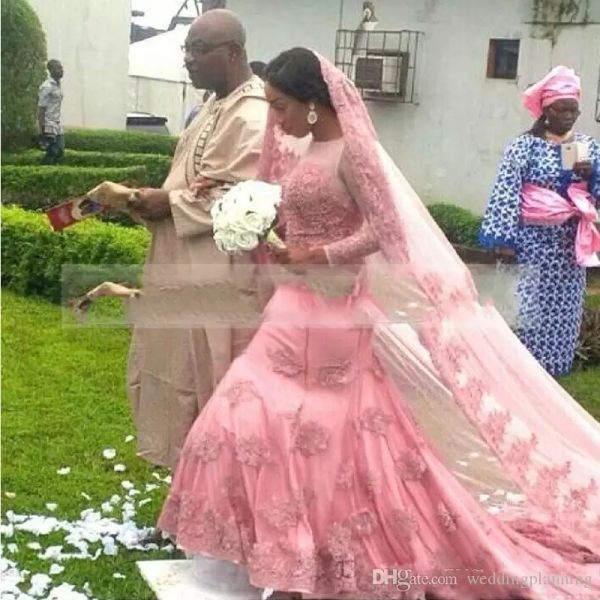 Розовый 2023 румяна русалка свадебные платья свадебные платья с длинными рукавами
