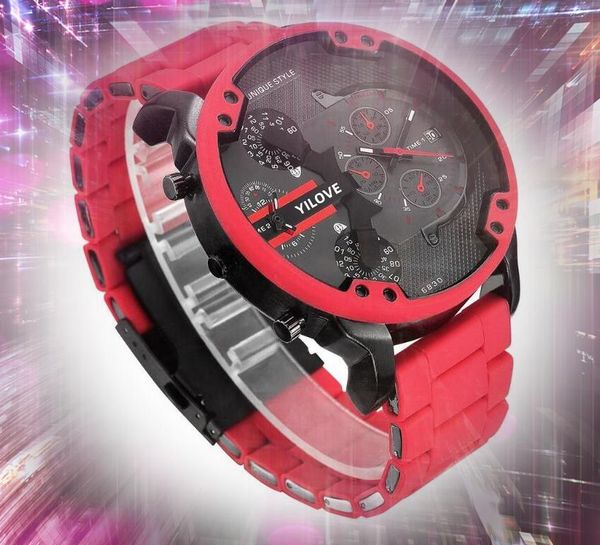 Orologio da uomo di precisione da lavoro con perno grande 57 mm Cintura in acciaio e caucciù rosso Sport Movimento al quarzo giapponese Orologi da polso con fusi orari multipli Regali montre de luxe