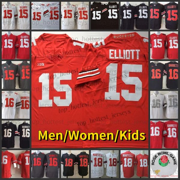 Amerikan Koleji Futbol Giyim Ohio State Buckeyes 15 Ezekiel Elliott Futbol Forması Tate Martell J.T. Barrett formaları kırmızı beyaz dikişli ncaa kolej erkek kadın ki