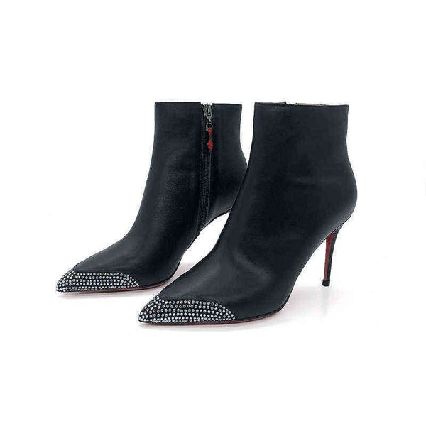 Frühlings- und Herbststil, schwarze Diamant-Stiefeletten, spitze Zehen, Stiletto-High-Heels, sexy Mode für Damen 220815