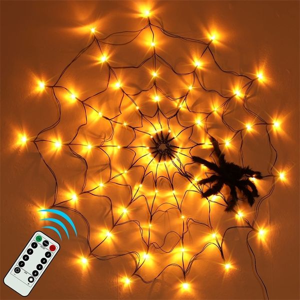 Decorazione per feste 70 LED Impermeabile Halloween Black Spider Web Light con telecomando per casa Cortile Giardino Indoor Outdoor Spaventoso Halloween Decor 220908