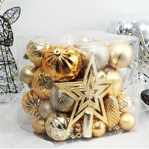 Weihnachtsdekorationen 45 Stück Kugeln Ornamente Baum Rot Weiß Gold Schwarz Glitter Star Topper Hängende Anhänger Set für Wohnkultur 220908