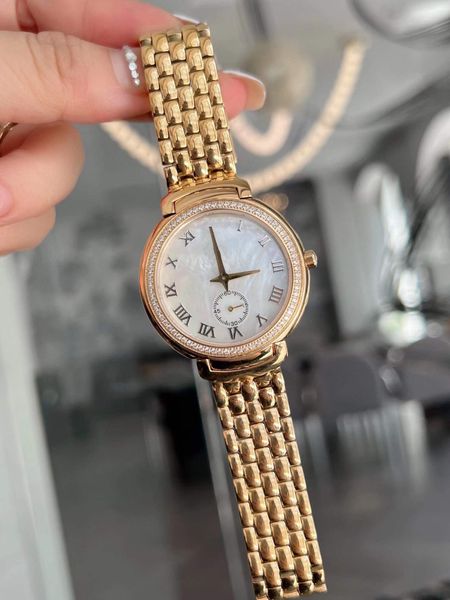 Klassiker Edelstahl Sapphire Quarz Uhr Uhr weibliche römische Ziffern Watch White Mutter aus Perlenblattkristallglas Diamant Armbandwatch Frauen Zirkon Uhr 37mm