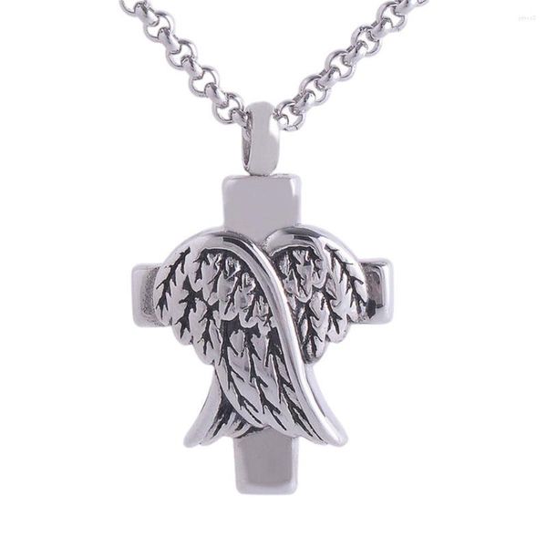 Anhänger Halsketten 1 stücke Engel Urne Memorial Halskette Silber Feuerbestattung Box Kreuz Metall Verwandte Freunde Haustier Schmuck