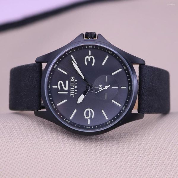 Avanadores de pulso varredura Segundo 24 horas Eye Men's Watch Japan Mov't Clock Business Bracelet Real Leather's Boy's Birthday Gift Julius