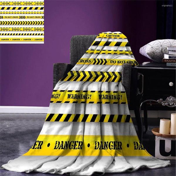 Decken, gelbe Überwurfdecke, Warnbänder, Anordnung, Gefahr, Warnung, Banner, Sicherheitsthema, für Bett, Couch, Schwarz
