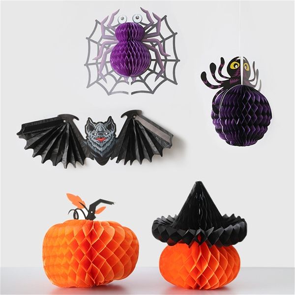 Party Dekoration Waben Fledermaus Papier Anhänger Halloween Dekoration Spinne dreidimensionale Papier DIY Waben Kürbis für Home Party Ornament 220908