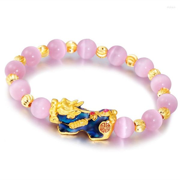 Braccialetti di cristallo opale rosa moda filo per donne ragazze scolorimento truppe coraggiose goccia di energia fortunata