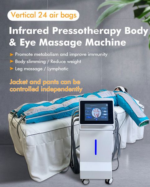 Calças de drenagem linfática profissional Máquina de emagrecimento Massagem corporal Pressoterapia 3 em 1 Infravermelho 24 sacos Equipamento de linfonia de ar
