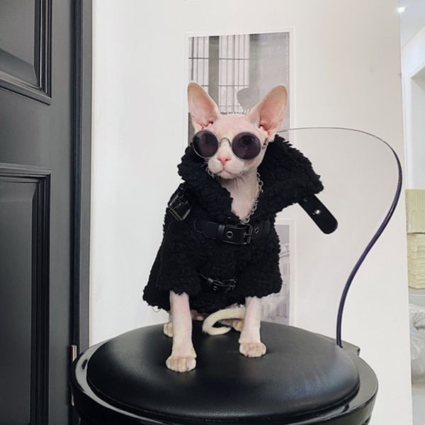 Costumi per gatti Abbigliamento per cani Sphynx Vestiti per gatti senza pelo Sphinx Devon Fibbia in pelle originale Cool Punk Cappotto caldo spesso in cotone 220908