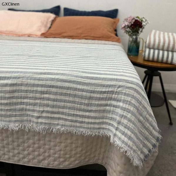 Cobertores 100% cobertor grosso listrado sofá-cama tingido de fio de decoração de tapete cinza cinza 200x230 Coverlet de verão de linho 400gsm