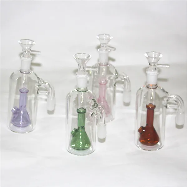 narghilè Nuovo design Glass Ash Catcher con downstem 14mm joint Glass Recycler bong Water Pipes 4 colori contenitore per olio di silicone