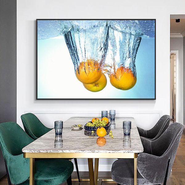 Leinwandgemälde, gelbe Zitrone im Wasser, Küche, Essen, Cuadros, skandinavische Poster und Drucke, Wandkunst, Bild, Wohnzimmerdekoration
