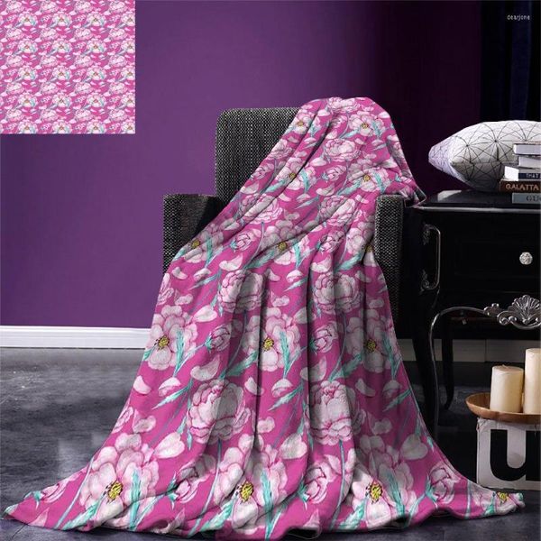 Cobertores magenta arremesso de flores peônias flores em cores vibrantes artes de aquarela feminina de buquê feminino quente para cama