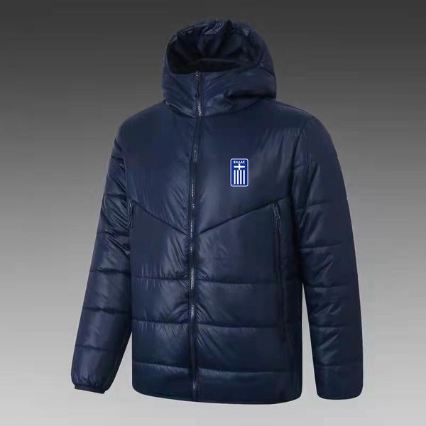 Griechenland Herren-Daunen-Hoodie-Jacke, Winter-Freizeit-Sportmantel, durchgehender Reißverschluss, Sport, warmes Outdoor-Sweatshirt, Logo individuell