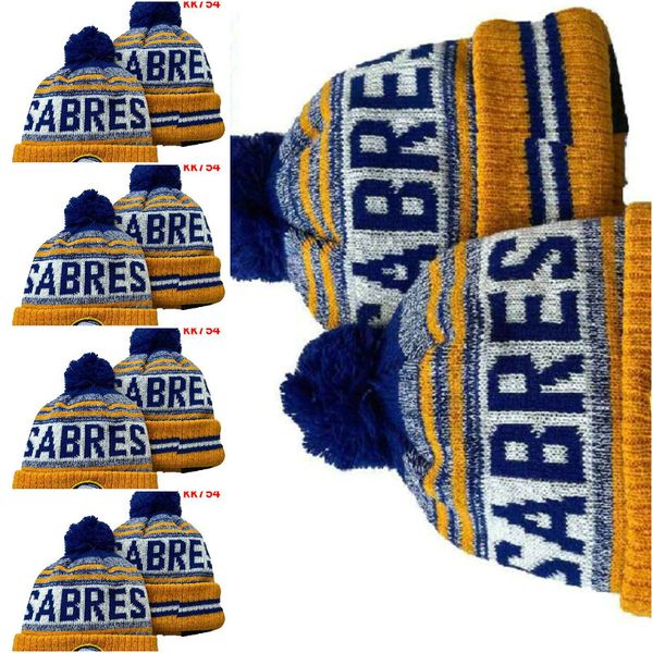 Sabres Beanie Palla da hockey nordamericana Toppa laterale della squadra Cappello invernale in lana lavorato a maglia Cappellini con teschio