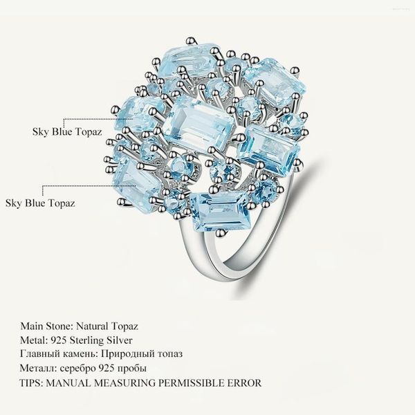 Cluster Rings Gem's Ballet Brand Natural Sky Blue Topaz Gemstone Gemstone подлинное 925 серебряные свадебные украшения для женщин