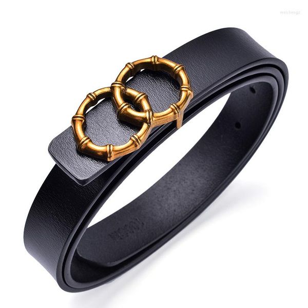 Gürtel 2022 Vintage Frauen Leder Gürtel Gold Runde Doppel Bambus Schnalle Echte Für Weibliche Luxus Wilde Jeans Taille Strap