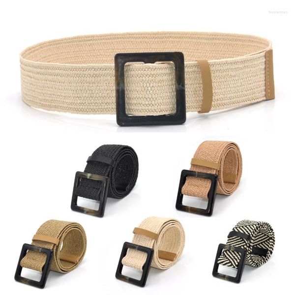 Cintos Mulheres trançadas cinto de botão quadrado de cinto de bambu de fivela de madeira de bambu Ceinture femme