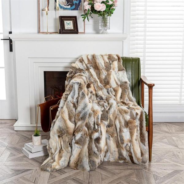Decken, natürlich gegerbt, luxuriös, weich, Couch-Überwurf, Echtfell-Tagesdecke, kleine Fell-Patchwork-Platte, 140 x 160 cm/120 x 180 cm